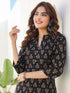 Black Pure Cotton Floral Printed Straight Kurta Pant Set